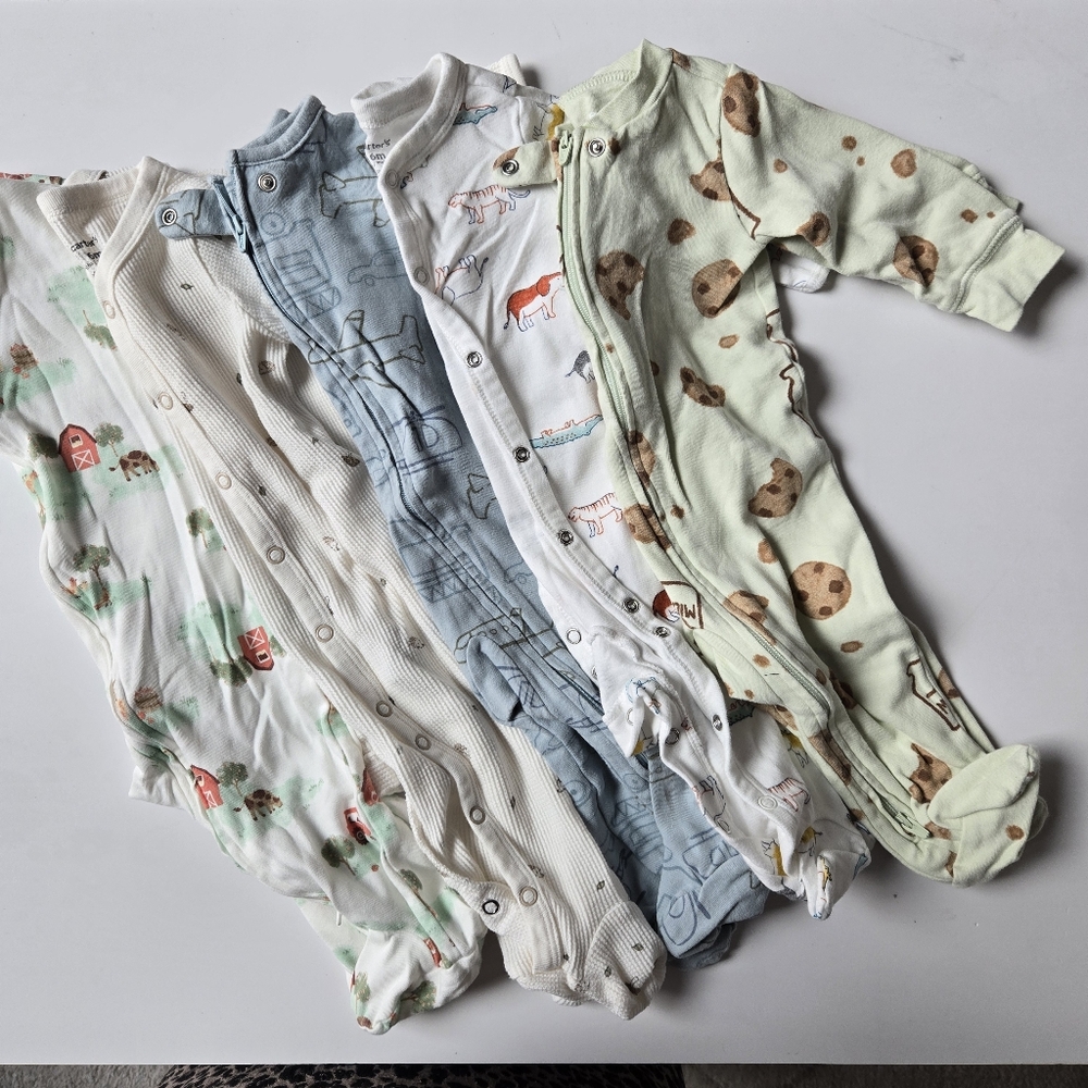 Carter's Cozy Assorted Print Footies Set Of 5 Cream Blue Green White 6m
